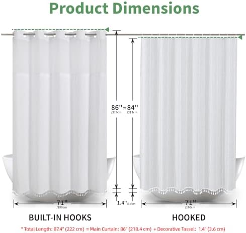 No Hook Extra Long Shower Curtain Set with Liner