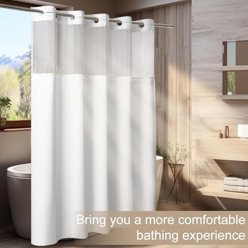 Wyljljy No Hook Shower Curtain Set 71x86 White Waffle