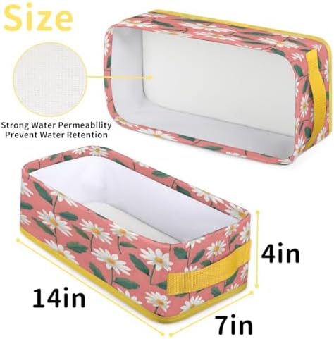 Floral Daisy Toilet Paper Basket with Handle for Bathroom Storage