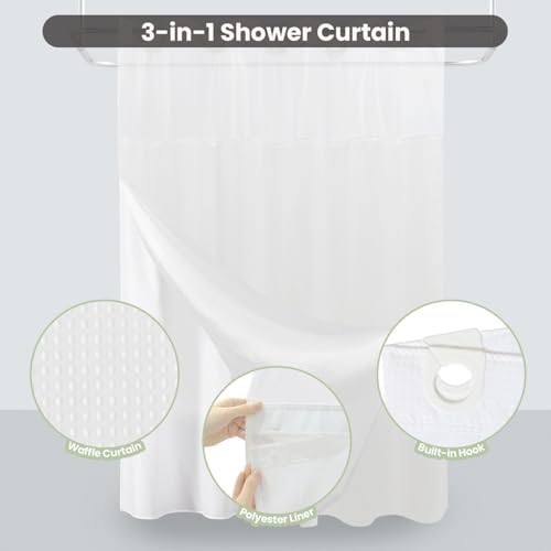 Inhousolu 72x72 Mesh Top Shower Curtain Set