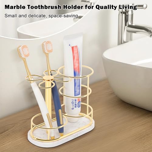 HarJue Gold Toothbrush Holder with Marble Base 1