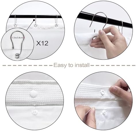 Riyidecor White Tassel Waffle Shower Curtain Set