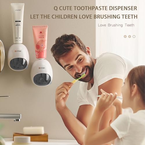 Fufengz Toothpaste Dispenser Wall Mount Automatic Squeezer for Kids Grey