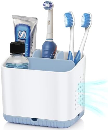 PARKMANI 4 Slots Toothbrush Holder for Bathroom Organizer Non-Slip Drainage Blue