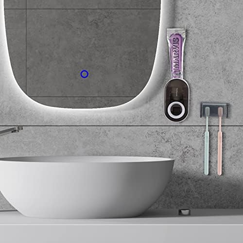 Toothbrush Holder with Cover and Squeezer - Grey