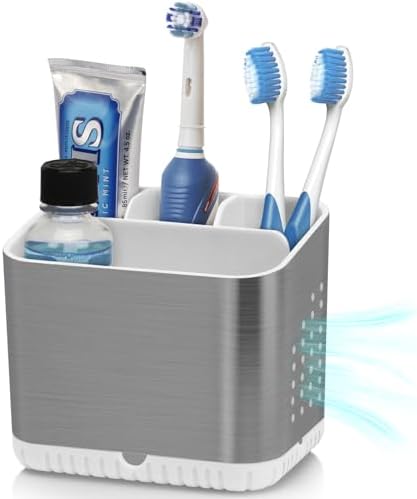 Brushed Nickel Toothbrush Holder for Bathroom Multifunctional Organizer Non-Slip Drainage