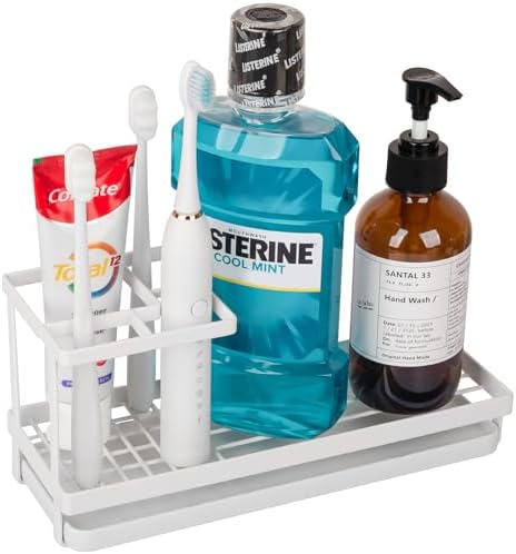 Heagoale Toothbrush Holder Bathroom Organizer with Multiple Compartments - White