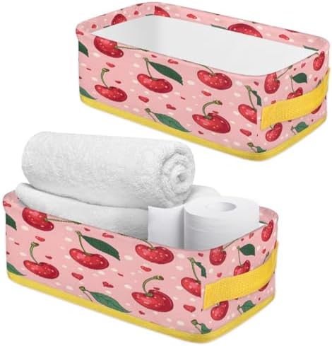 Cute Pink Cherry Toilet Paper Storage Basket with Handle