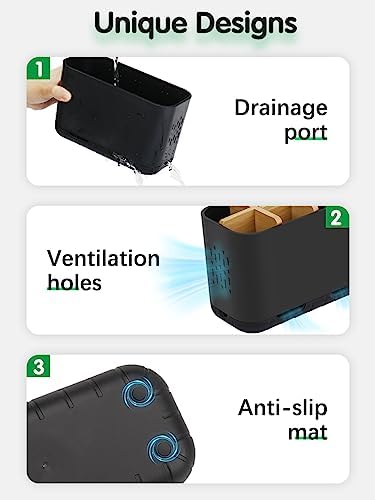 GFWARE Matte Black Toothbrush Holder Set with Drainage and Ventilation