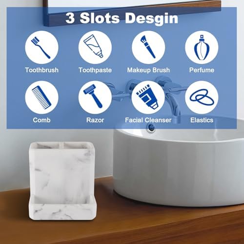 SZYRL Toothbrush Holder with 3 Compartment Storage