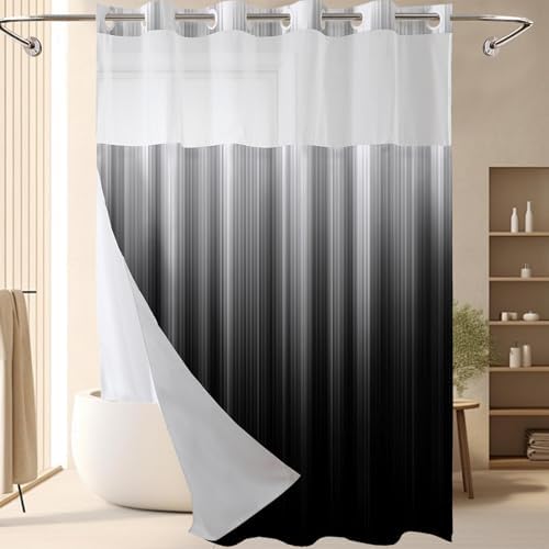 Guassi No Hook Shower Curtain with Snap-in Liner Set
