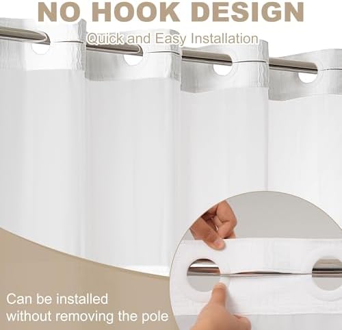 Wyljljy No Hook Shower Curtain Set 71x86 White Waffle