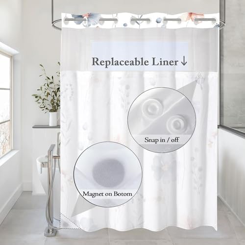 Fungarth No Hook Shower Curtain Set with Floral Design