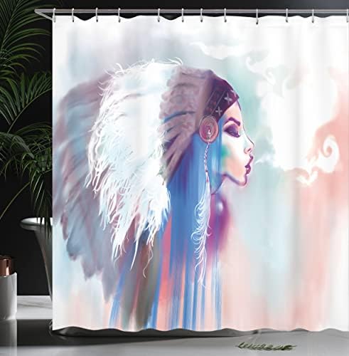 Ambesonne Tribal Shower Curtain Set with Hooks 69x84 Blue Mauve Salmon