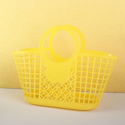 1PCS Durable Hollow Storage Basket for Kitchen and Shower Yellow