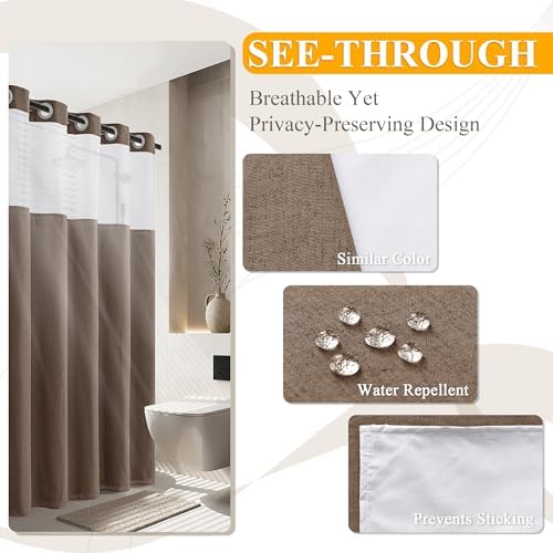 No Hooks Linen Shower Curtain Set Tan