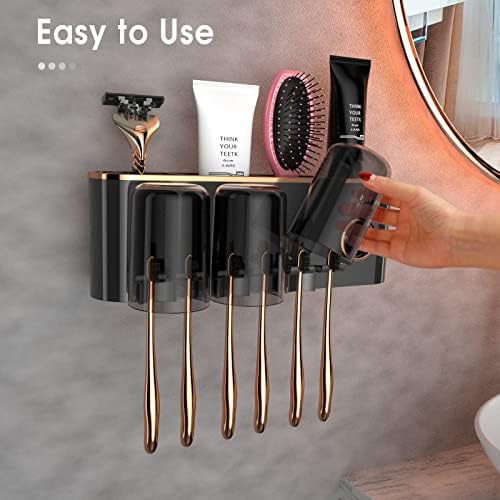 iHave Toothbrush Holder with Toothpaste Dispenser Wall Mounted Bathroom Organizer