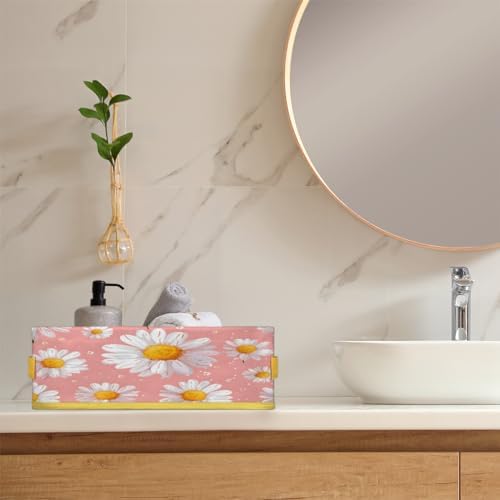 Daisy Spring Flower Toilet Paper Basket with Handle for Bathroom Storage