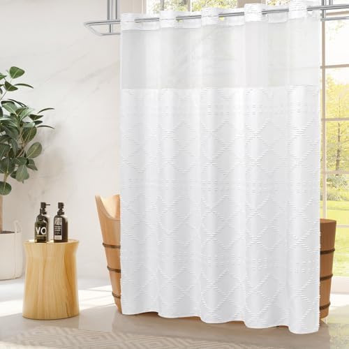Boho White Woven Chevron Shower Curtain 72x74