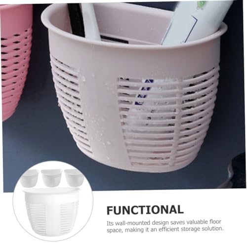 NAMOARLY 4pcs White Wicker Shower Storage Basket Drill-Free Wall Organizer