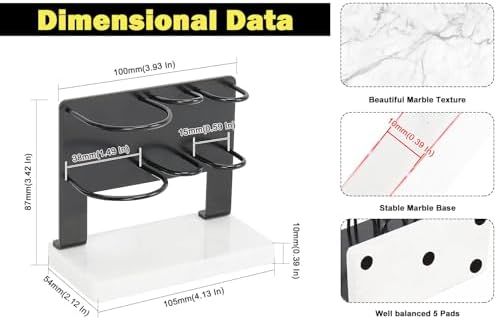 Winmien Toothbrush Holder with Marble Base 3 Slots Matte Black