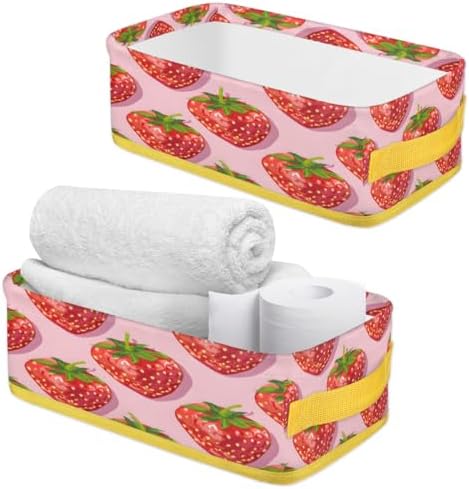 Strawberry Red Toilet Paper Basket with Handle for Bathroom Storage