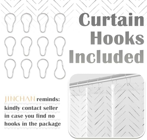 Jinchan Extra Long Grey White Shower Curtain with 12 Hooks 70x84 Inches