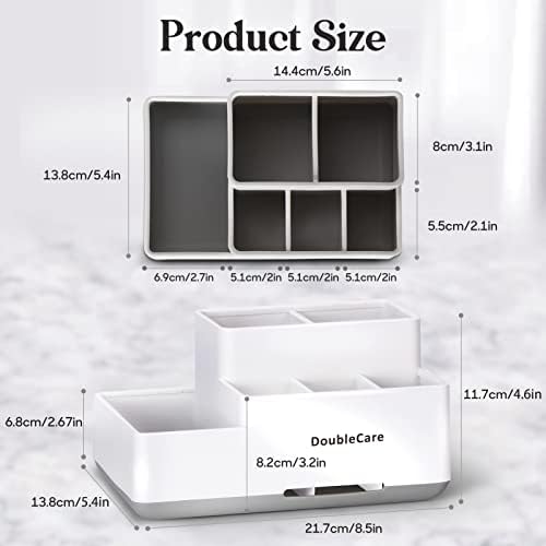 DoubleCare Toothbrush Holder with 5 Compartments Anti-Slip Multifunctional Bathroom Organizer