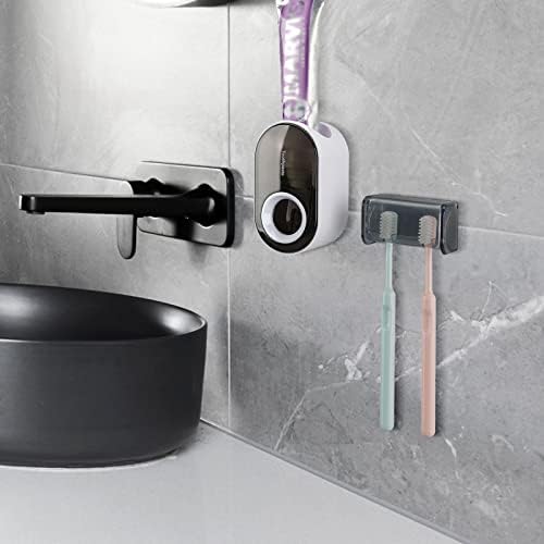 Toothbrush Holder with Cover and Squeezer - Grey
