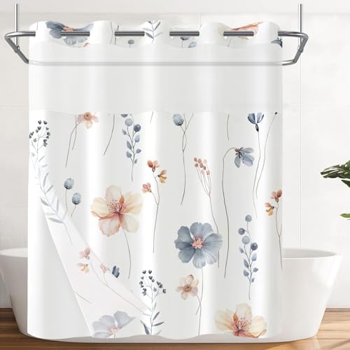 Fungarth No Hook Shower Curtain Set with Floral Design