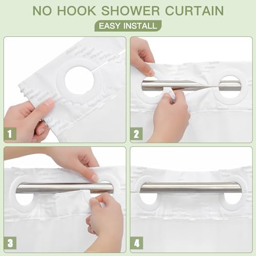 White Small Stall Boho Shower Curtain with Snap-in Liner 36x74