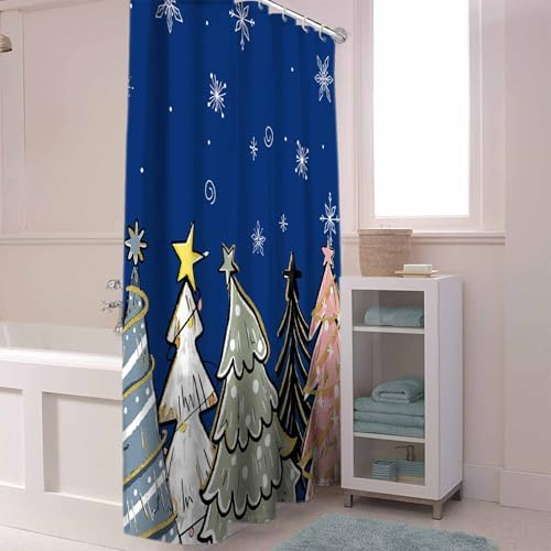 72 Inch Christmas Tree Shower Curtain Set with 12 Hooks