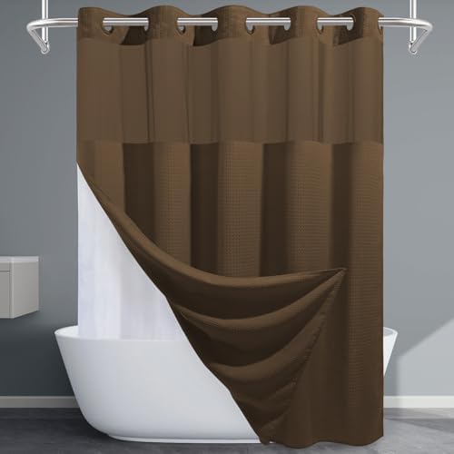 EUTXL Brown Waffle Shower Curtain with Snap Liner