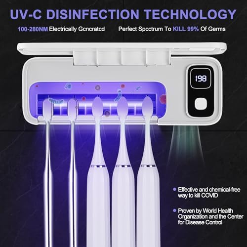 ECTEST Wall Mounted Toothbrush Holder with UV Light 5 Slots Rechargeable Sanitizing Case