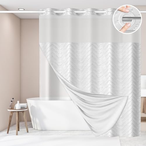 Aikku No Hook Shower Curtain Set with Mesh Top
