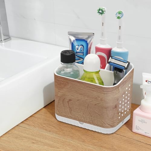 PARKMANI 4 Slot Toothbrush Holder with Wood Grain Finish