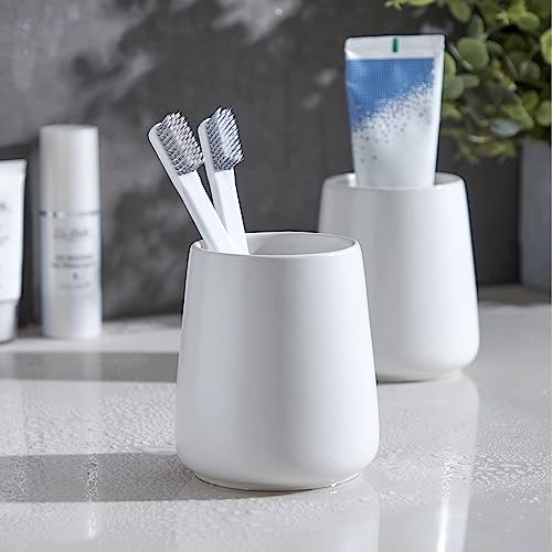 Eyrozia White Ceramic Toothbrush Holder for Bathroom