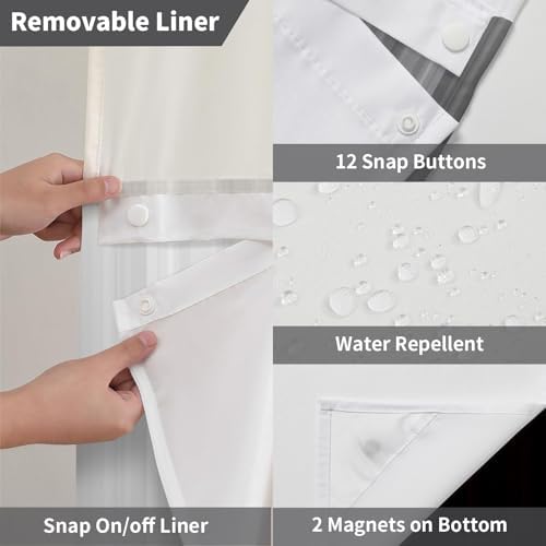 Guassi No Hook Shower Curtain with Snap-in Liner Set