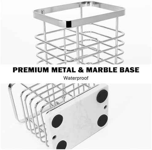 HarJue Toothbrush Holder with Marble Base and Chrome Frame 1