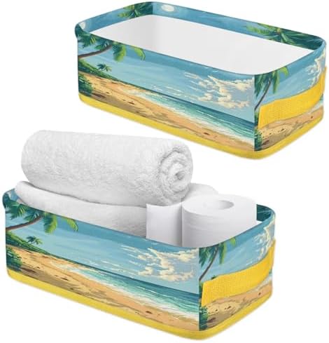 Tropical Beach Toilet Paper Basket with Handles