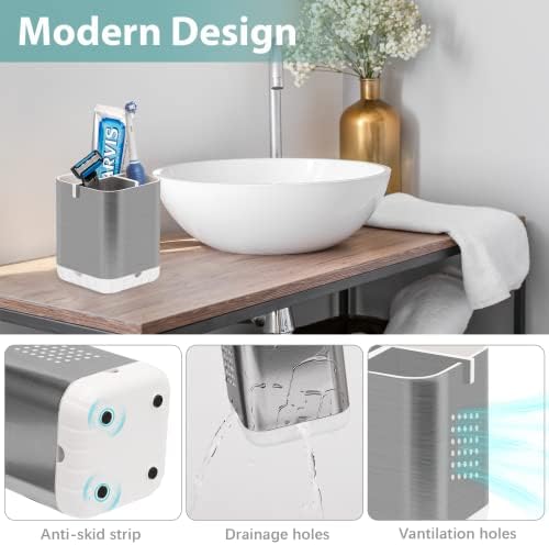 Boperzi 3-Slot Toothbrush Holder with Drainage and Divider