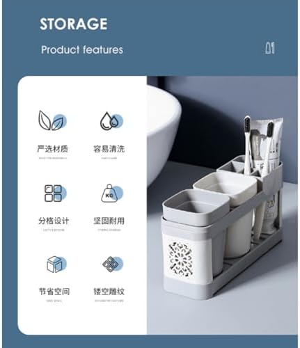 Modern Bathroom Decor Toothbrush Stand with 2 Mugs and Shelf
