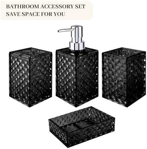 Modern Bathroom Accessory Set with Grid Pattern Black