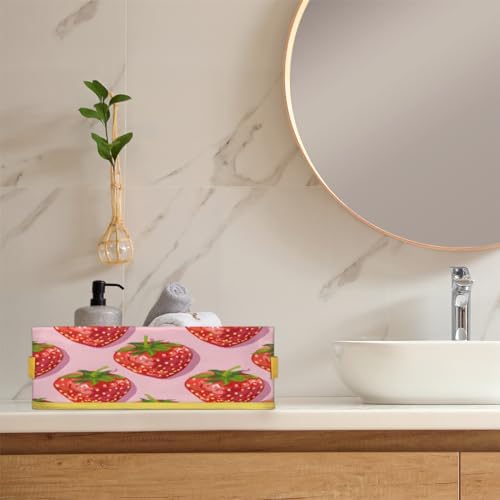 Strawberry Red Toilet Paper Basket with Handle for Bathroom Storage