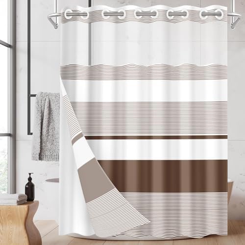 Nesphy Boho Striped Double Layer Shower Curtain Set
