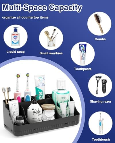 Homtalker 7-Slot Bathroom Counter Organizer with Anti-Slip Design