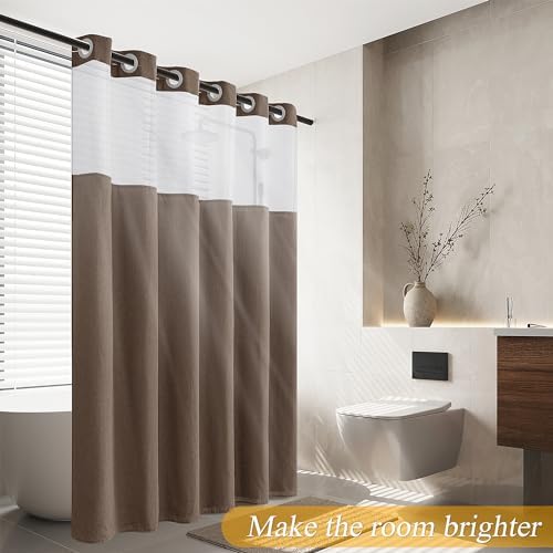 No Hooks Linen Shower Curtain Set Tan