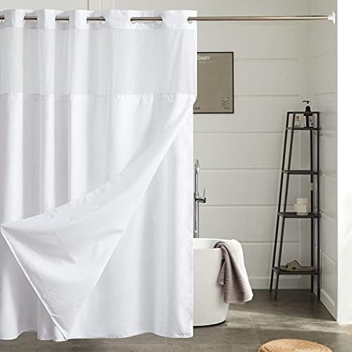 Furlinic No Hook Shower Curtain Set with Snap Liner and Magnets