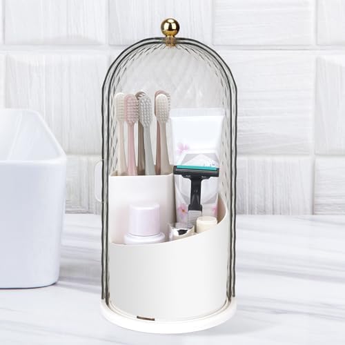 Toothbrush Holder with Sliding Lid and 360 Rotation - White