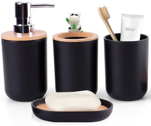 YugFmor Black Bathroom Accessories Set with Soap Dispenser and Toothbrush Holder
